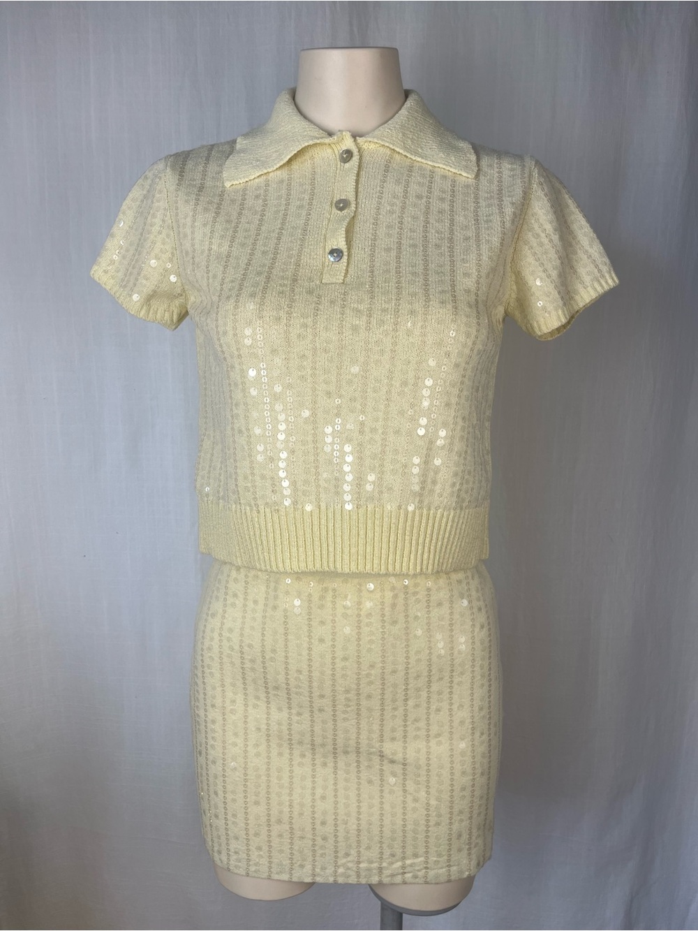 Zara Pale Yellow Knit Top with skirt